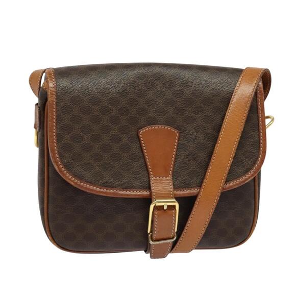 CELINE Macadam Canvas Shoulder Bag Pvc Leather Brown Gold - Picture 1 of 13